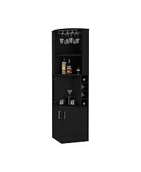 Flynama Corner Bar Cabinet with 8 Built-in Rack, Glass Rack and Double Door Cabinet