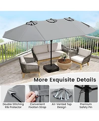 Gouun 15 ft Double-Sided Twin Patio Umbrella with Hand Crank and Weighted Base