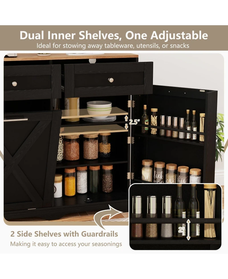 Gouun 39.5 x 36 in Tilt-Out Trash Can Cabinet with Built-In Outlets and Adjustable Shelves