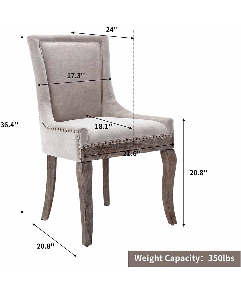 Rainsken Extra Large Side Dining Chairs Set of 2, Fabric Upholstered Kitchen with Nail Head Decoration and Solid Wood Legs for Room