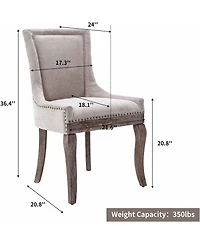 Rainsken Extra Large Side Dining Chairs Set of 2, Fabric Upholstered Kitchen with Nail Head Decoration and Solid Wood Legs for Room