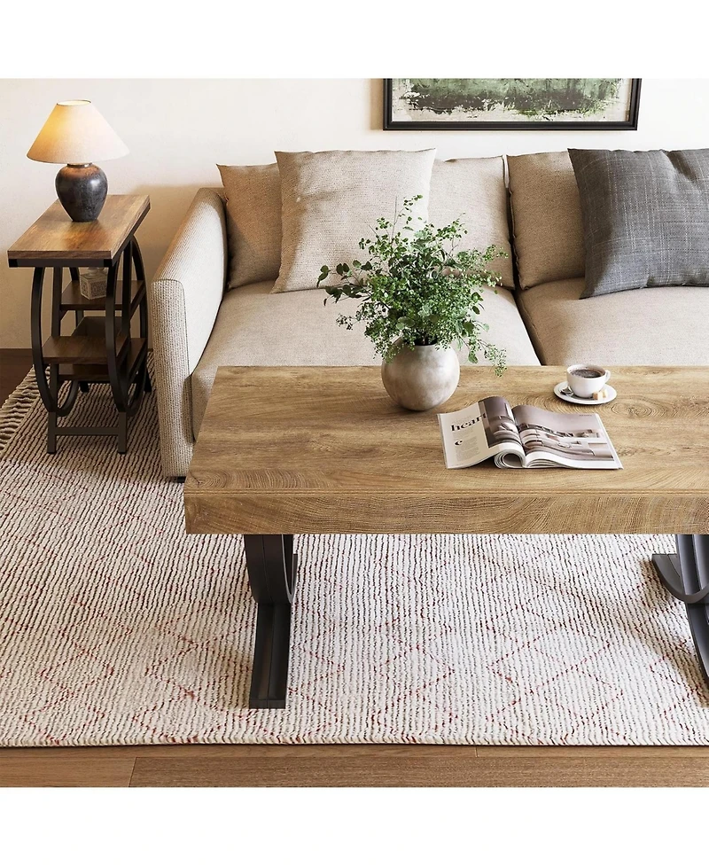 Tribesigns 47" Coffee Table, Rectangle Center Table for Living Room, Industrial Modern Living Room Table, Wood Coffee Table with Curved Cross Legs