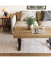 Tribesigns 47" Coffee Table, Rectangle Center Table for Living Room, Industrial Modern Living Room Table, Wood Coffee Table with Curved Cross Legs