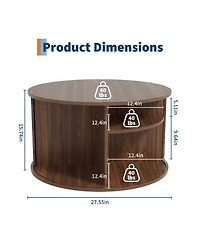 Homfan 28" Round Coffee Table with Storage, Mid Century Modern Fluted Accent Sliding Tambour Door for Living Room