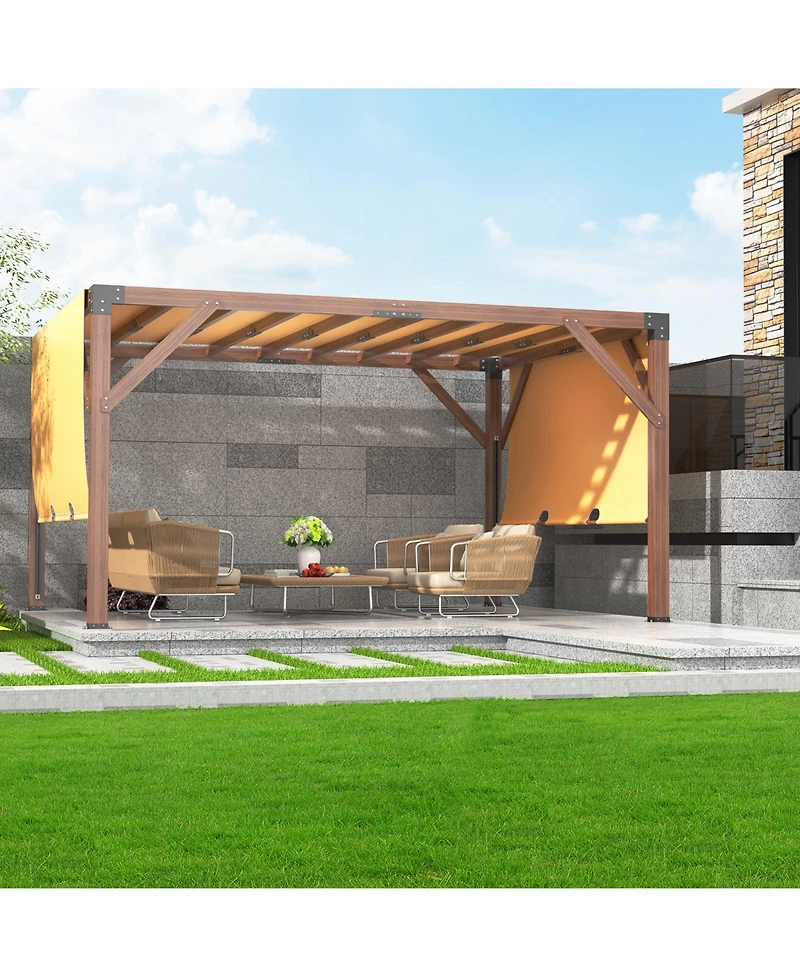 Homfan Premium Solid Cedar Pergola with Retractable Dual-Track Canopy and 6x6 Posts, Heavy-Duty Outdoor Shelter for Patio and Backyard