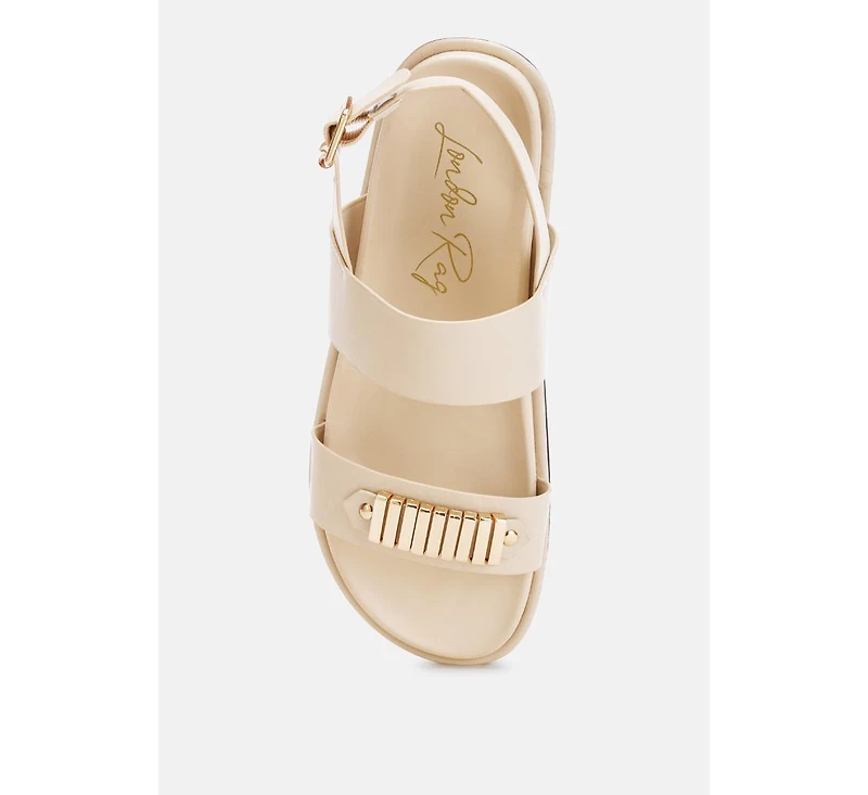 London Rag Women's Lolac Metallic Bar Embellished Flat Sandals
