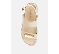 London Rag Women's Lolac Metallic Bar Embellished Flat Sandals