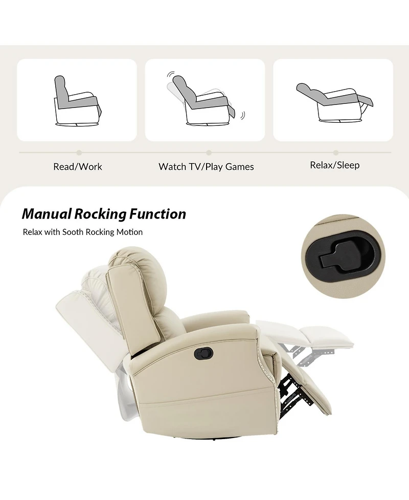 Hulala Home Felisa Traditional Swivel Rocker Manual Genuine Leather Recliner