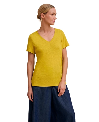 Celtic & Co. Women's Relaxed V-Neck Linen Blend T-Shirt