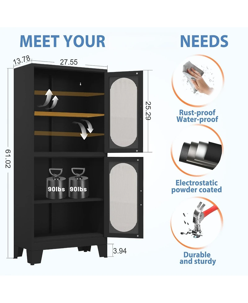 Yigii Tall Metal Corner Cabinet 4 Glass Doors Open Bar Shelf Farmhouse Storage for Kitchen Bathroom Living Room