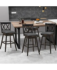 Gymax Set of 4 Barstools Swivel Bar Height Chairs with Rubber Wood Legs