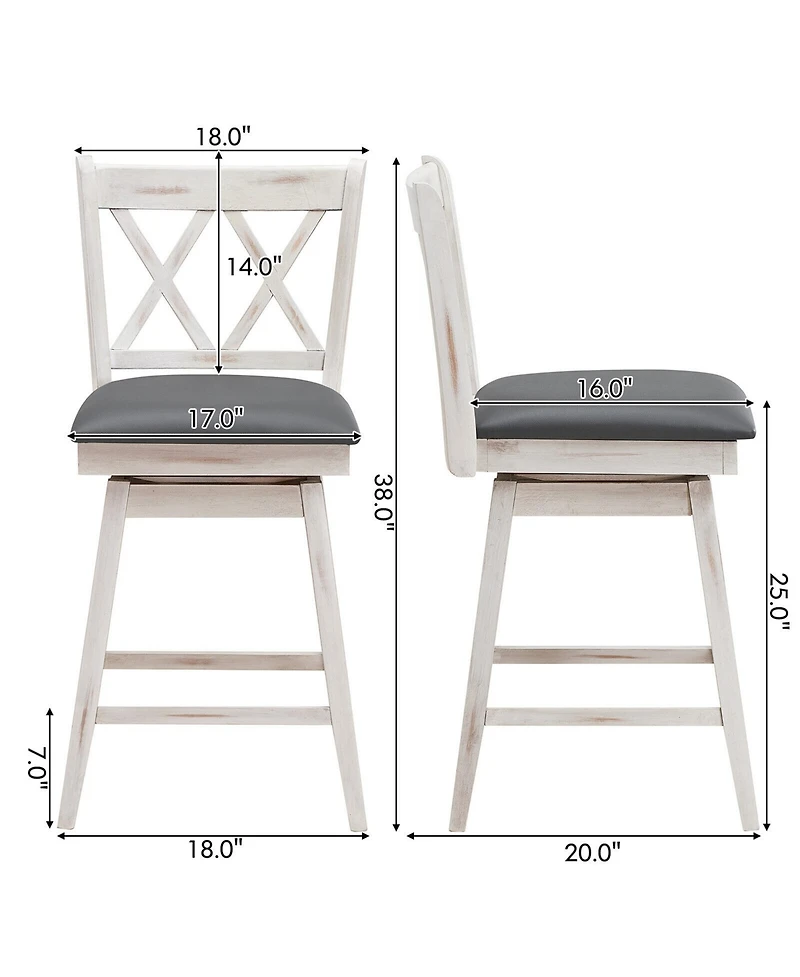 Gymax Set of Barstools Swivel Counter Height Chairs with Rubber Wood Legs