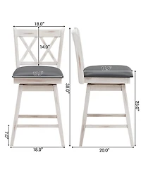 Gymax Set of Barstools Swivel Counter Height Chairs with Rubber Wood Legs