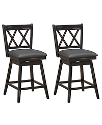 Gymax Set of 2 Barstools Swivel Counter Height Chairs with Rubber Wood Legs
