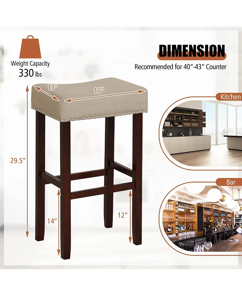 Gymax Set of 4 Bar Stools Bar Height Saddle Kitchen Chairs with Wooden Legs