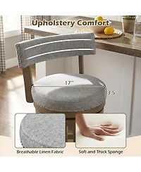 Gymax Swivel Counter Height Bar Stool Upholstered Barstool with Padded Back and Rubber Wood Legs