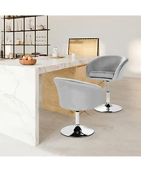 Gymax Set of 2 Modern Velvet Chair Height Adjustable Bar Stool Swivel