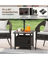 Slickblue All-Weather Pe Wicker Patio Side Table with Umbrella Hole for Outdoor Use