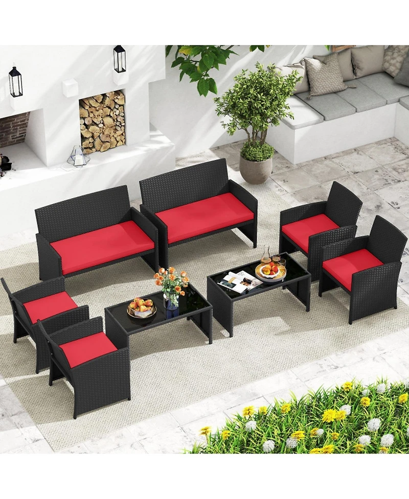 Sugift 4 Pieces Patio Furniture Set with Tempered Glass Tabletop and Removable Cushion