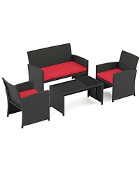 Sugift 4 Pieces Patio Furniture Set with Tempered Glass Tabletop and Removable Cushion
