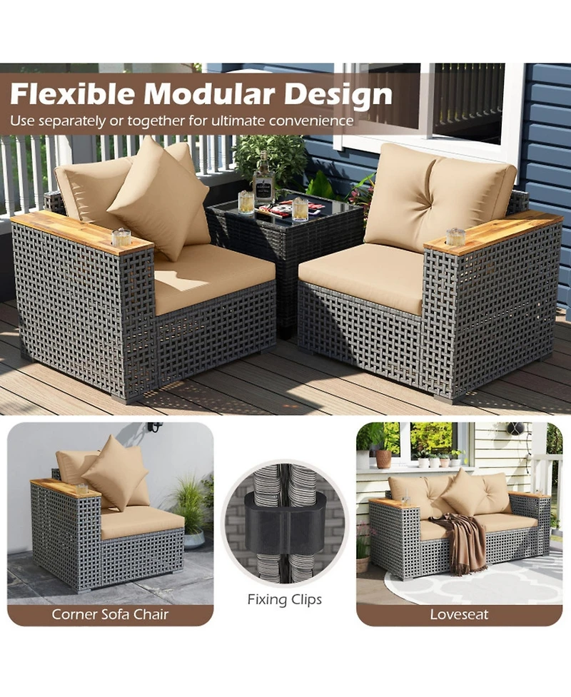 2-Piece Patio Corner Sofa Set with Thick Cushions