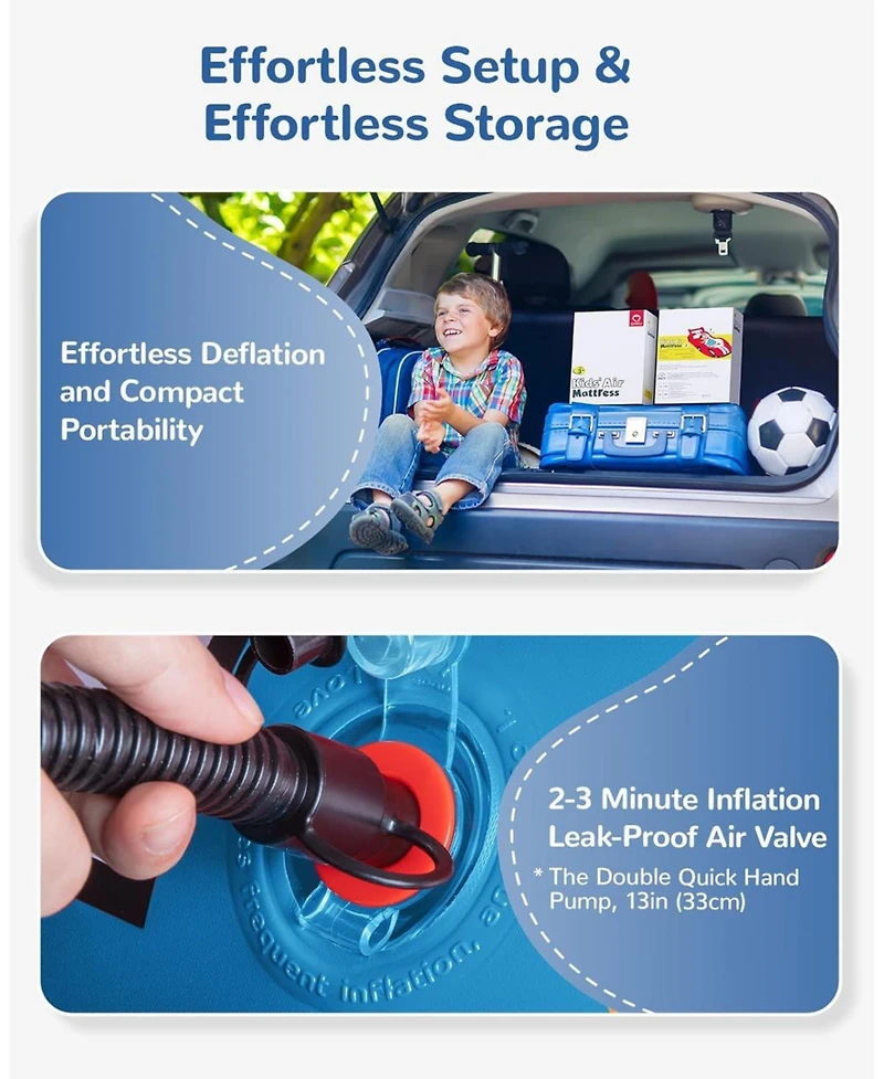 Qpau Inflatable Toddler Travel Bed with Sides, Portable Toddler Air Mattress for Travel and Home Use, Hand Pump Included