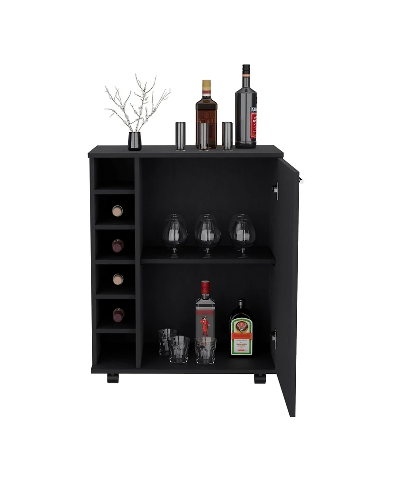 Flynama Bar Cart with Integrated Storage, Spacious Cabinet and Smooth Rollers