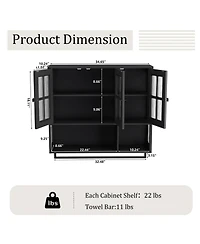 flynama Wooden Bathroom Wall Cabinet with Glass Door and Towel Bar, Modern Minimalist Wall Mounted Storage Cabinet for Bathroom and Living Room