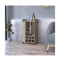 Flynama Reese Light Bar Cart with Casters, 6 Wine Cubbies and Single Door Cabinet, Rolling Serving Cart for Home Bar
