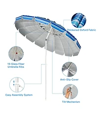 Gouun 8 ft Portable Beach Umbrella with 16 Fiberglass Ribs, Sand Anchor and Tilt