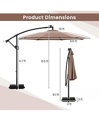 Gouun 10 ft Solar Offset Hanging Patio Umbrella with Base, 96 Led Lights and 360-Degree Rotation