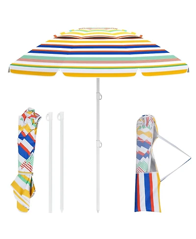 Gouun 6.5 ft Portable Beach Umbrella with Upf 50+ Sun Protection and Push-Button Tilt