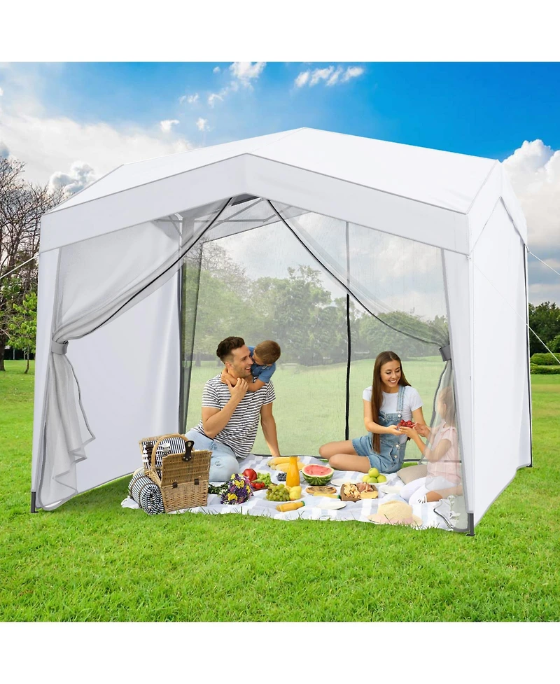 Gouun 10 x 10 ft Pop-Up Canopy Tent with 4 Sidewalls, Mesh Netting and Wheeled Bag
