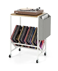 Gouun Rolling 2-Tier Record Player Stand with Vinyl Storage and Magazine Holder, 20 x 12 x 25 in
