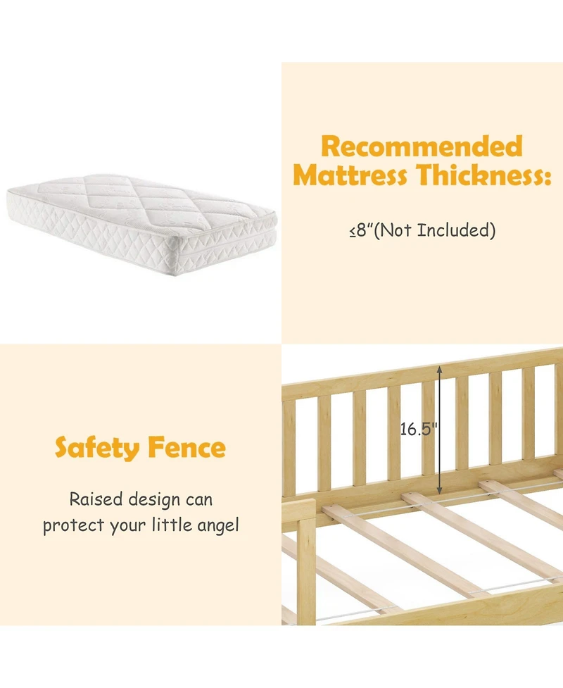 Sugift House Bed with Storage Drawers Roof and Guardrails