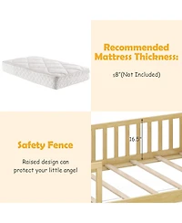 Sugift House Bed with Storage Drawers Roof and Guardrails