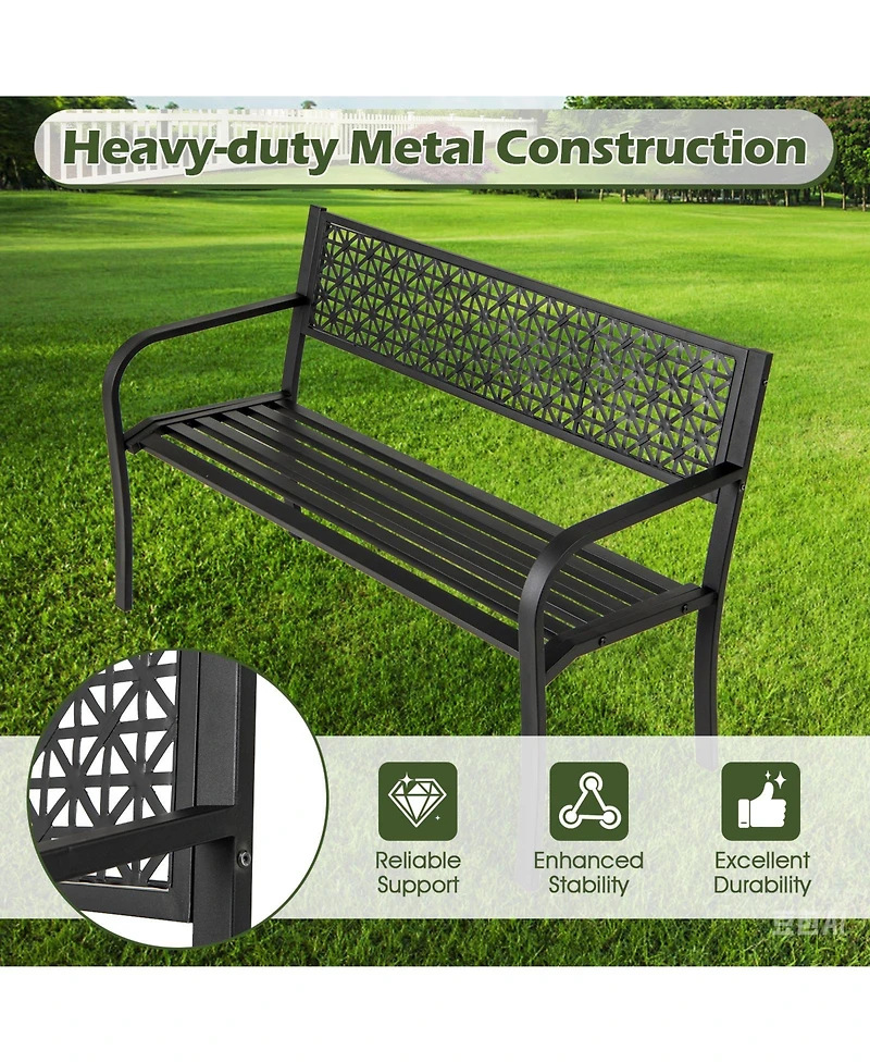 Sugift 50 in Garden Bench with Patterned Backrest for Two to Three