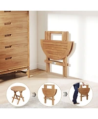 Gouun Folding Teak Wood Outdoor End Table with Slatted Top and X-Shaped Legs