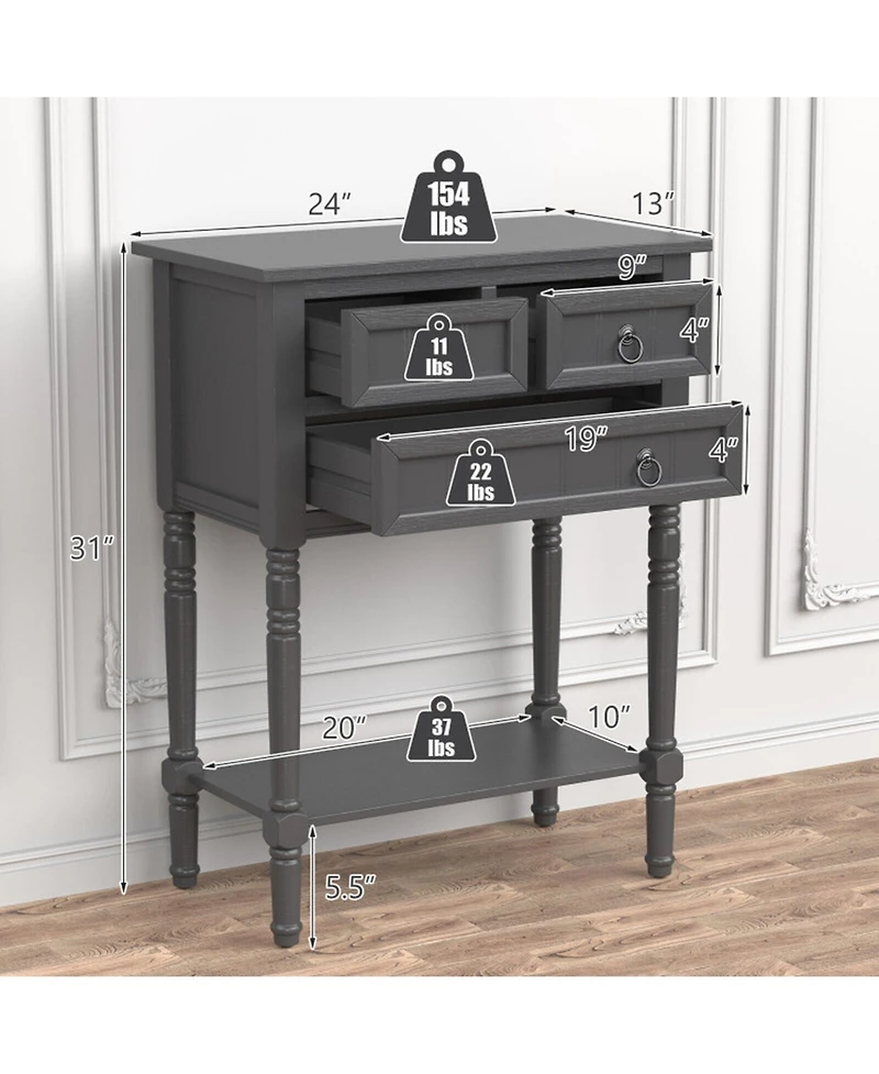 Gouun Mdf and Acacia Wood Console Table with 3 Drawers and Open Shelf