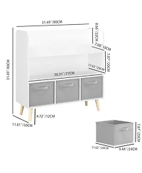 Rainsken Kids Bookshelf with 3 Fabric Storage Bins, Modern Children's Bookcase with Storage for Toys and Books, for Playroom and Bedroom