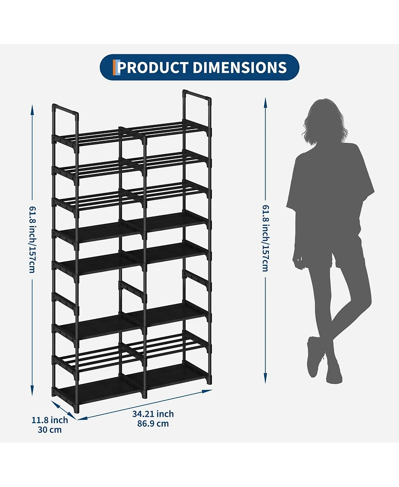 Homfan 10 Tier Shoe Rack with Adjustable Fabric Shelves, Metal Frame, Slim Storage for Entryway and Bedroom
