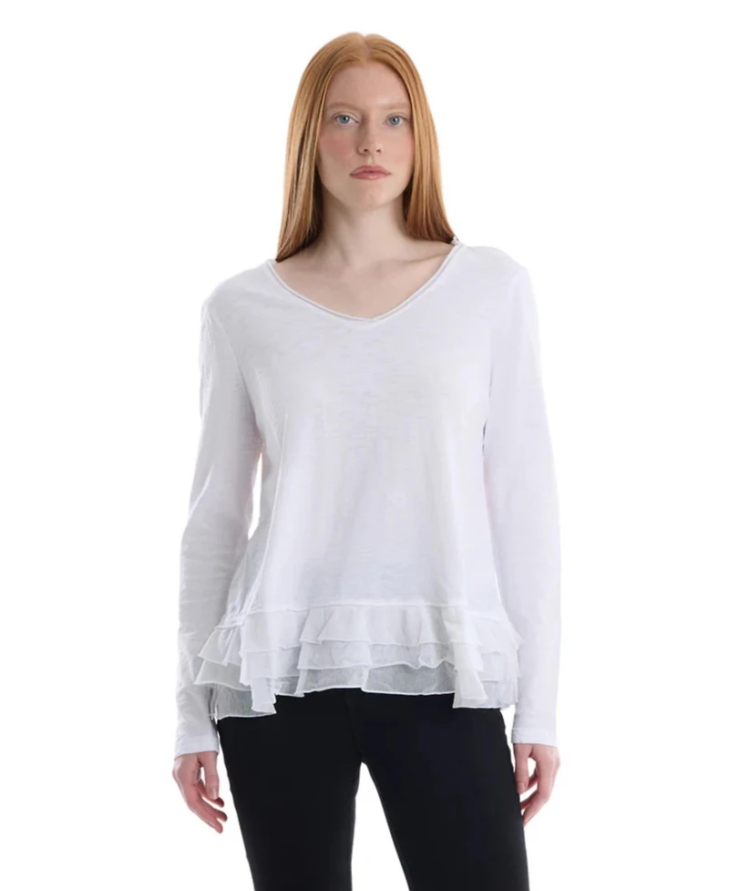 Wilt Clothing Women's V-Neck Mixed Media Long Sleeve