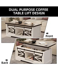Homfan 47 Inch Farmhouse Lift Top Coffee Table with Sliding Barn Doors, Spacious Hidden Storage, Rectangle Entryway Cabinet
