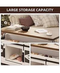 Homfan 47 Inch Farmhouse Lift Top Coffee Table with Sliding Barn Doors, Spacious Hidden Storage, Rectangle Entryway Cabinet