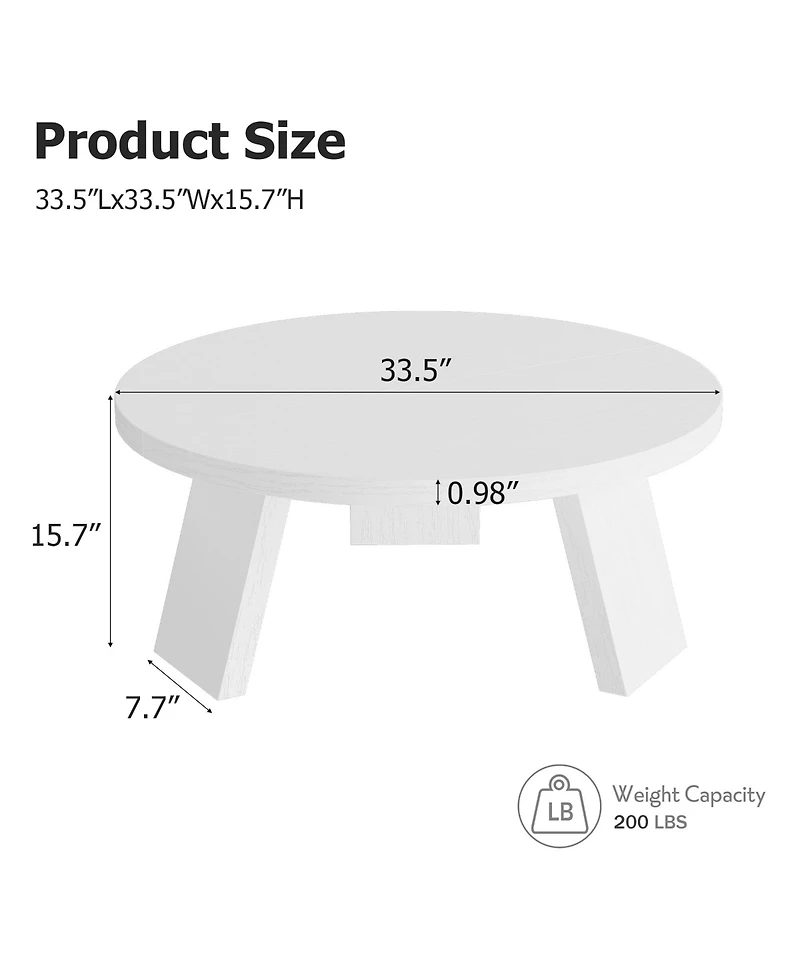 homfan 33.5" Round Coffee Table, Circle Center Table with Inclined Legs, Accent Cocktail Tables for Living Room, Bedroom, Easy Assembly