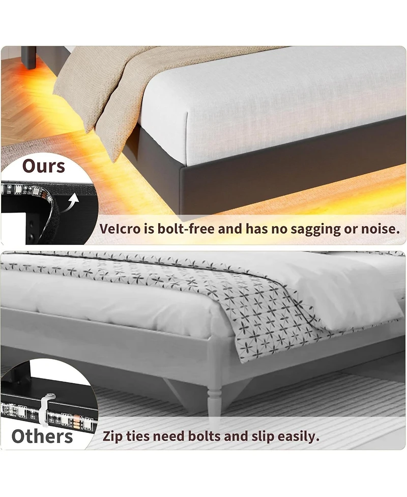 Homfan Floating Bed Frame with Led Lights, Charging Station