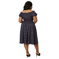 Unique Vintage Plus 1950s Off The Shoulder Ruffle Swing Dress