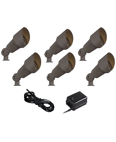John Timberland 7 1/2" High Traditional 6-Piece Outdoor Landscape Spotlight Set Porch House Led Bulb Brown Bronze Finish Metal
