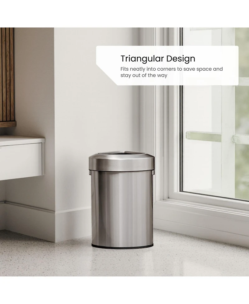 Home Zone Living 16 Gallon Stainless Steel Open Top Trash Can with Triangular Corner Design