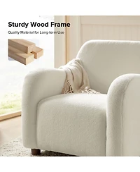 Berken 35'' Wide Lamb Wool Upholstered Teddy Armchair with Solid Wood Legs